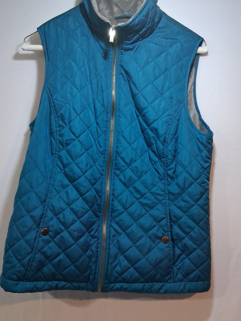 Laura Scott Quilted Blue Sleeveless Zip Vest
